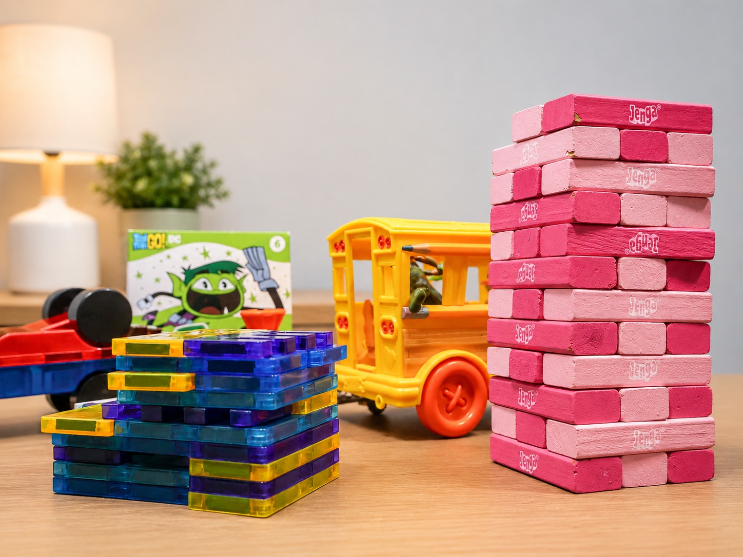 Play-therapy toys and building blocks used in child sessions
