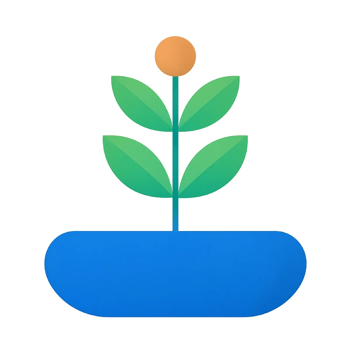 Ilustración abstracta de una planta sencilla que crece desde una base amplia y sólida, erguida y fuerte.