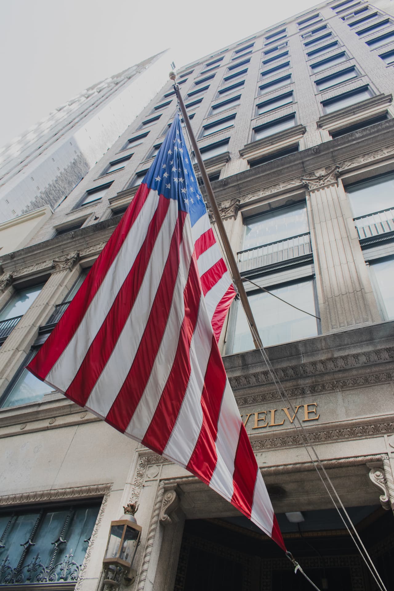 American flag outside the Manhattan office building