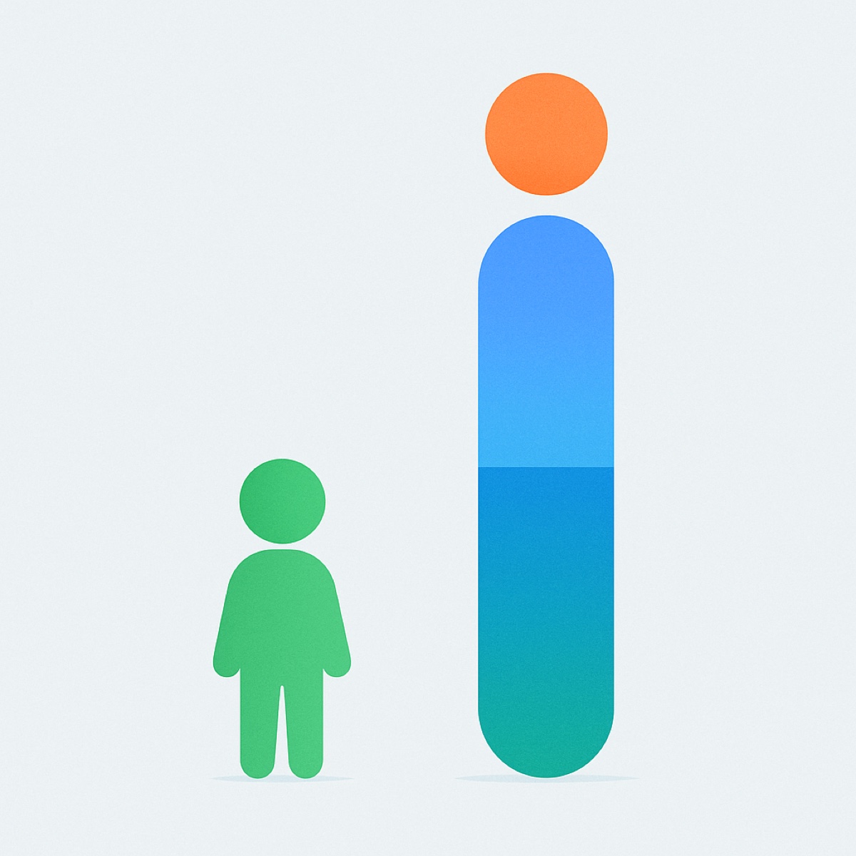 Abstract illustration of a child figure beside a tall gauge filling from the bottom, with a circle resting above it.