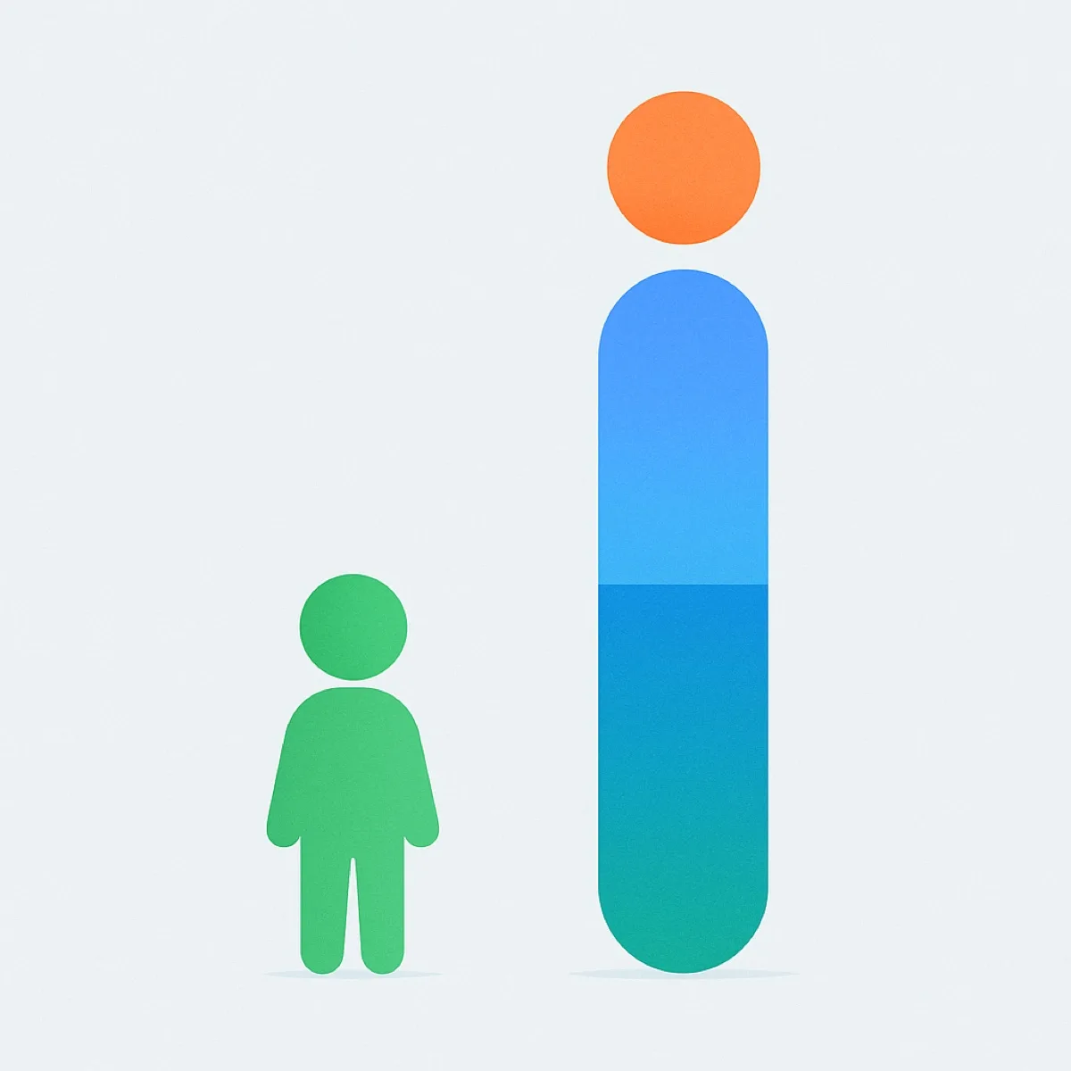 Ilustración abstracta de una figura infantil junto a una columna que se llena desde abajo, con un círculo encima.